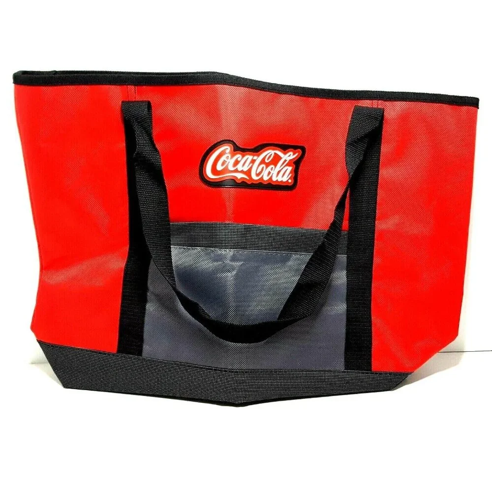 COCA COLA Laptop Carrying Bag Lined Straps Rubber Logo Pocket Red & Black